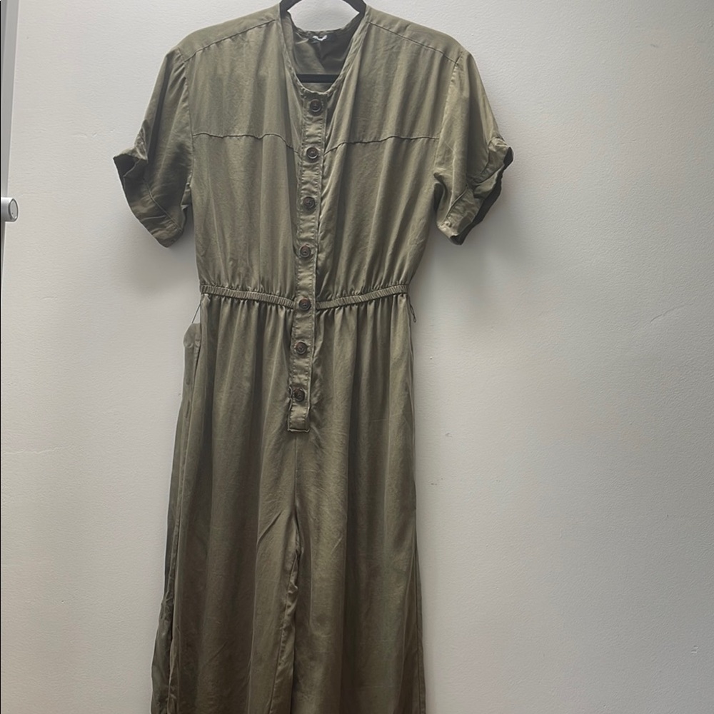Madewell Green Buttoned Tie Front Shirt Dress